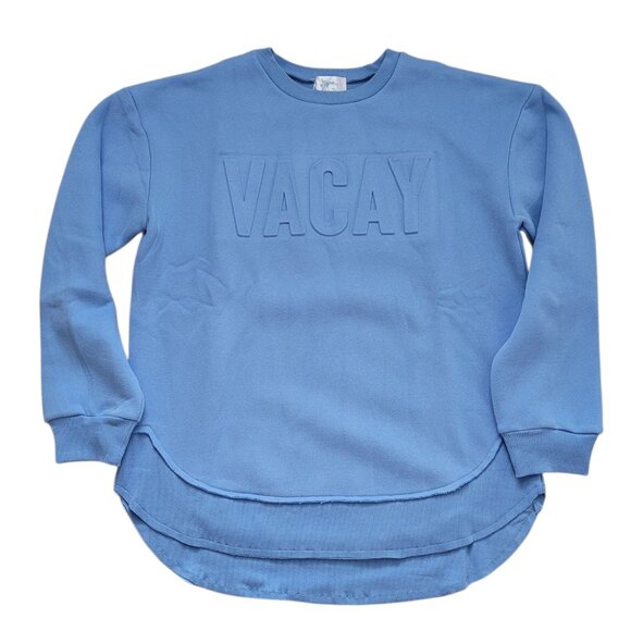 Salty Wave Sweaters - Womens Blue VACAY Embossed Sweatshirt Size Small